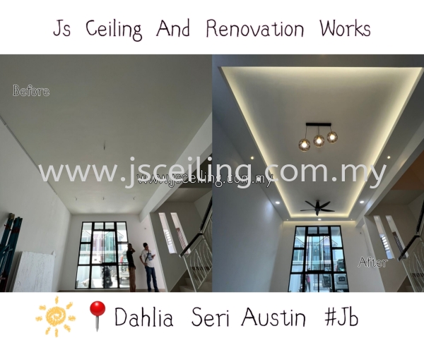 Cornice Ceiling #Dahlia Seri Austin #Jb #Living Hall #included Wiring #Led Downlight #Led strip #and in installation #Free On-site Measurement #Free on-site Quotations .. Cornice Ceiling #(Dahlia)Seri Austin #Jb Johor Bahru (JB) Design, Supply, Supplier | JS Ceiling and Renovation Works