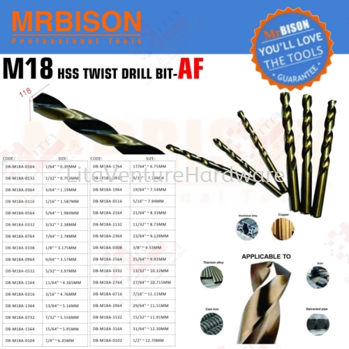 MRBISON BRAND M18 HSS TWIST DRILL BIT-AF