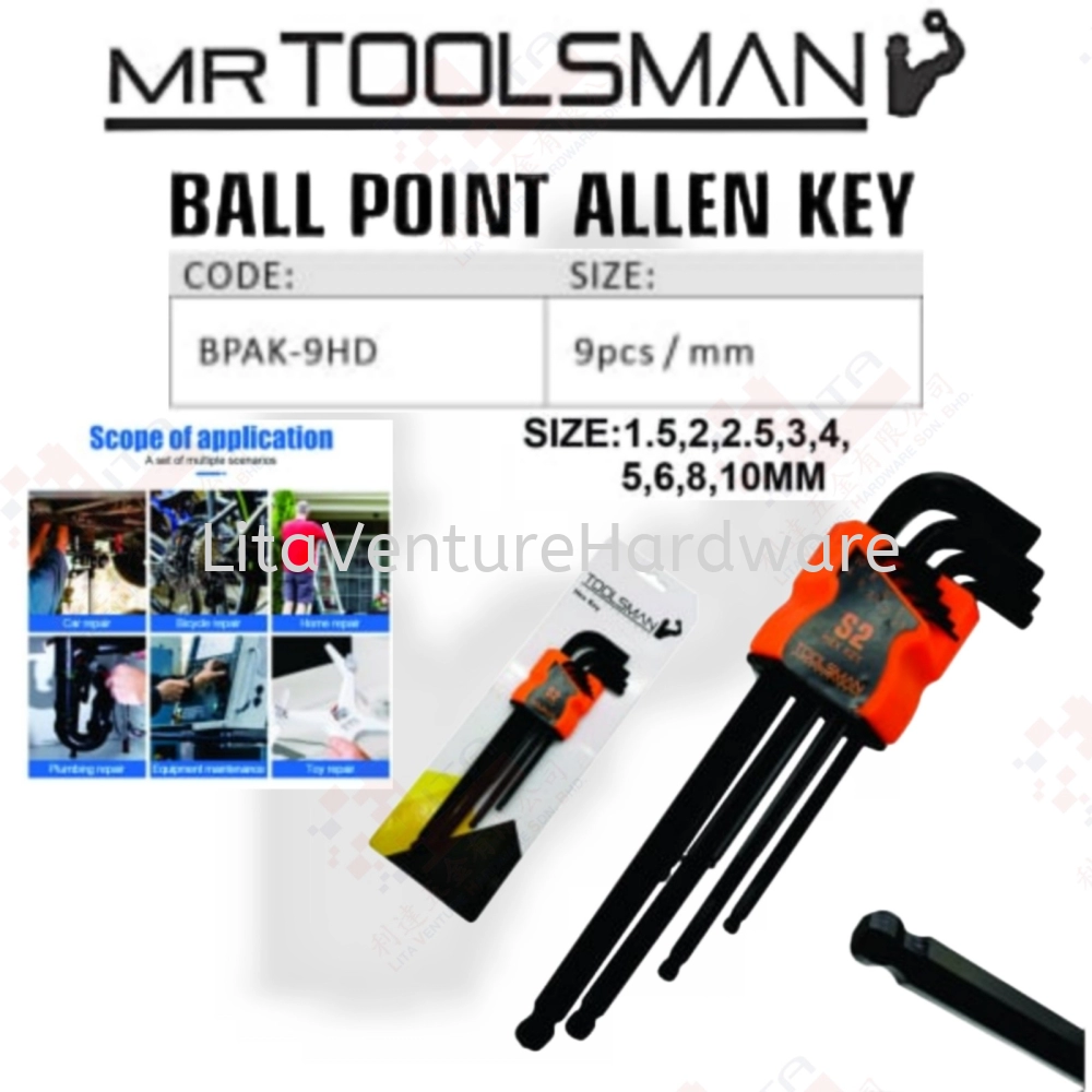 MR TOOLSMAN BRAND BALL POINT ALLEN KEY BPAK9HD