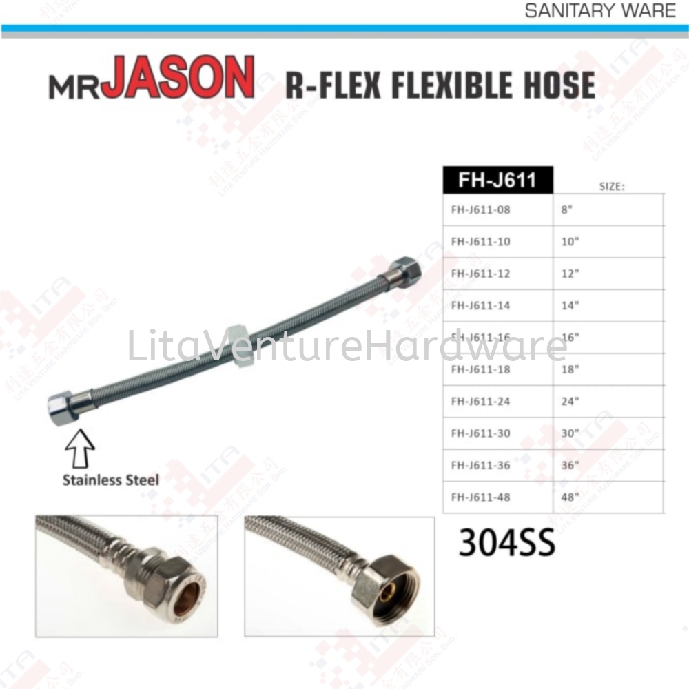 MR JASON BRAND R-FLEX FLEXIBLE HOSE FHJ61108 FHJ61110 FHJ61112 FHJ61114 FHJ61116 FHJ61118 FHJ61124 FHJ61130 FHJ61136 FHJ61148