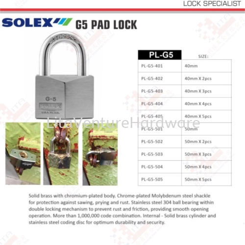 SOLEX BRAND G5 PAD LOCK PLG5401