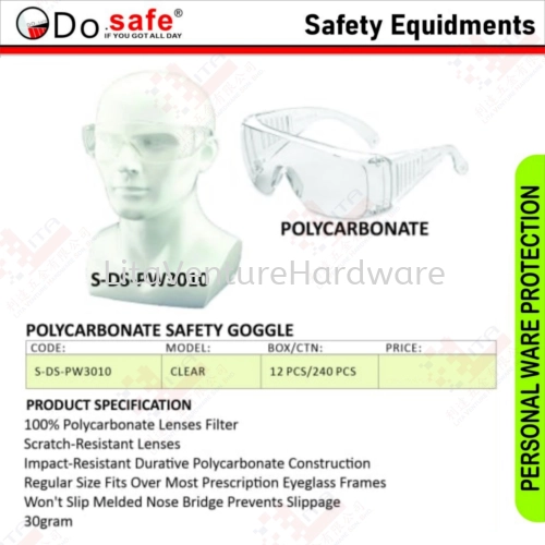 SO DAFE BRAND POLYCARBONATE SAFETY GOOGGLE SDSPW3010