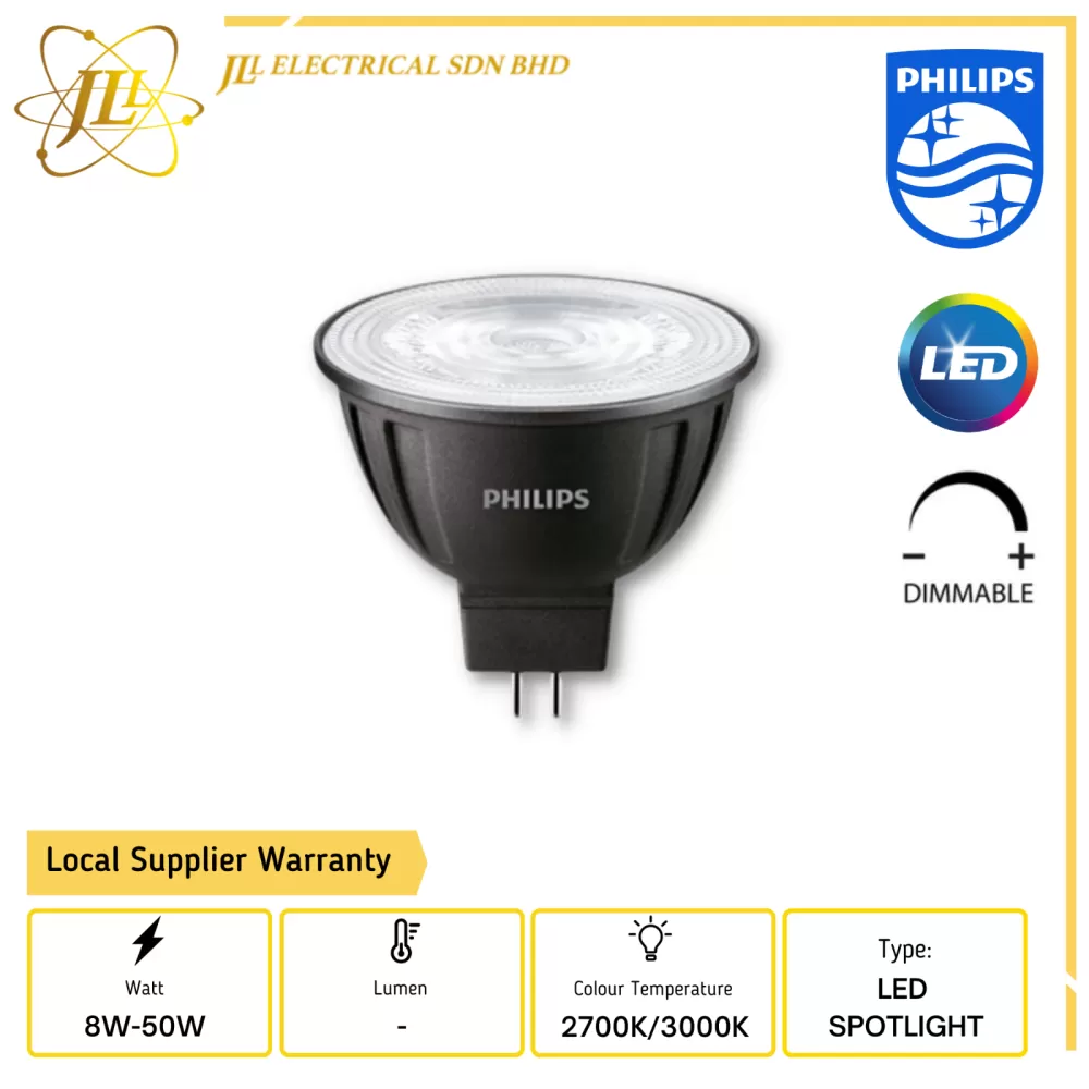 PHILIPS MR16 MASTER LED DIMMABLE 8W-50W 12V 927/930, 24D/36D Kuala
