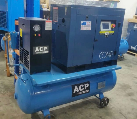(5 in 1) 10HP “ACP” PERMANENT MAGNET INVERTER ROTARY SCREW AIR COMPRESSOR C/W REFRIGERATED AIR DRYER, PRE-FILTER AND AFTER FILTER ON 300L HORIZONTAL AIR RECEIVER TANK, MODEL: RS10E-P/300/D