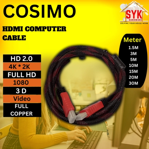 SYK Cosimo HDMI Cable Full HD Copper Computer Laptop Projector Monitor Converter Cable Kabel Komputer HDMI