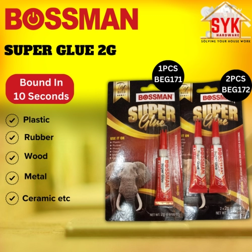 SYK Bossman BEG171 BEG172 Super Glue Multipurpose Adhesives Glass Plastic Shoes Glue Gam Gajah Kasut