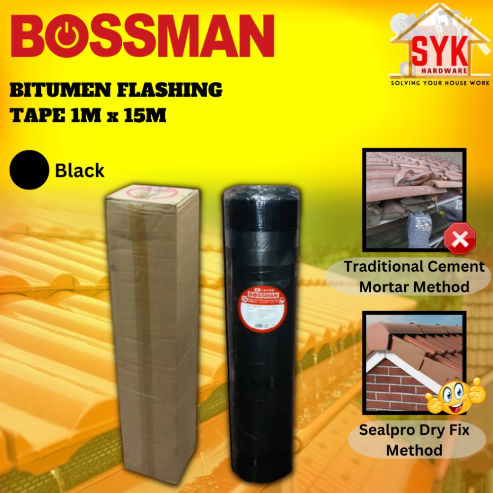 SYK Bossman BFT115 Bitumen Flashing Tape 1m x 15 m Roofing Sealing Leakage Dry Fix Tape Penampal Atap