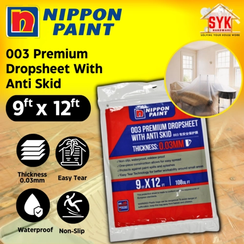 SYK Nippon Paint 9ftx12ft 1Pcs 003 Premium Dropsheet With Anti Skid Furniture Cover Sheet Paint Plastic Cover PE Sheet