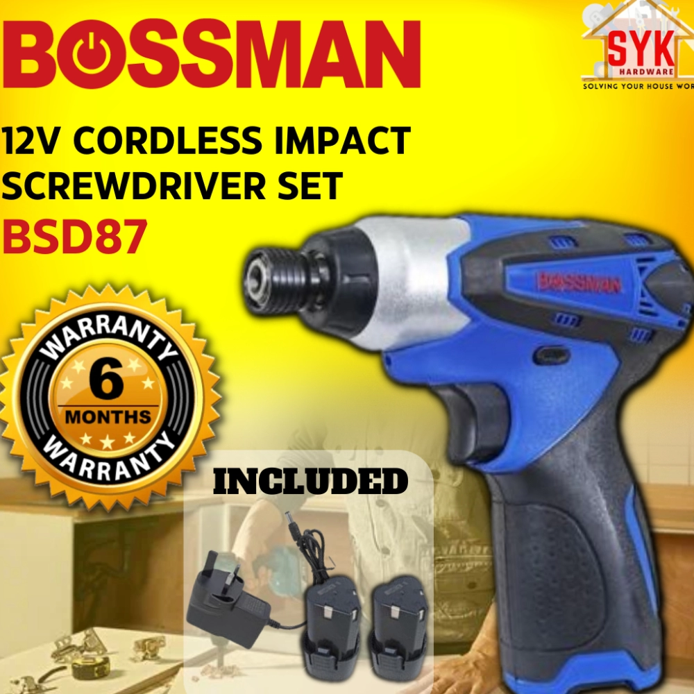 SYK Bossman BSD87 12V Cordless Impact Screwdriver Set Power Tools Drill Wrench Battery Screwdriver Wood Mesin Drill