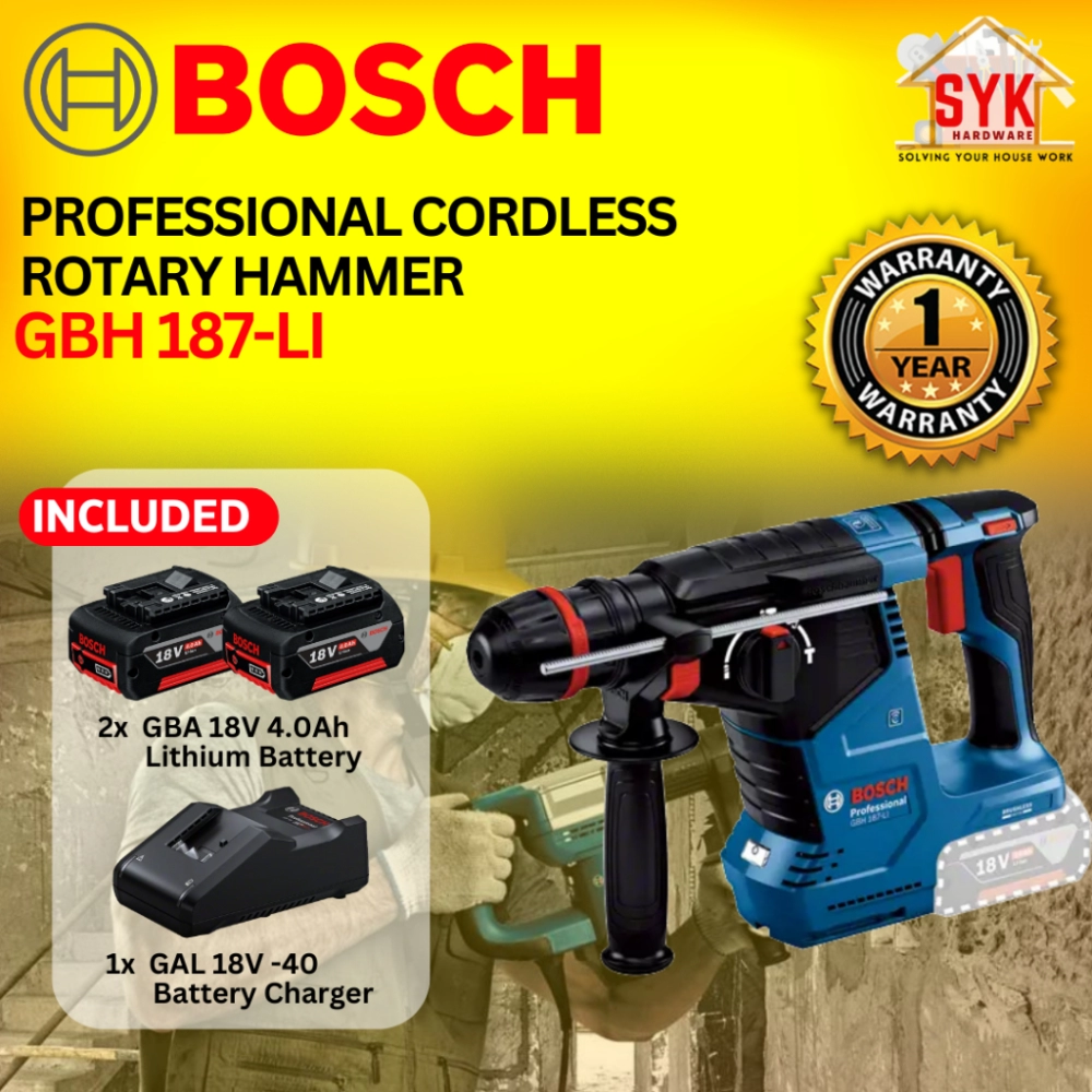 SYK Bosch GBH 187-LI 18V 06119231L0 Cordless Hammer Drill Concrete Metal Wood Drill Dinding Mesin Bor Tumbuk Putar
