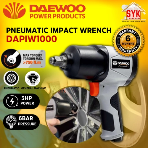 SYK Daewoo DAPIW1000 3Hp 1/2" 750Nm Pneumatic Air Impact Wrench Twin Hammer Wrench Machine Mesin Buka Tayar