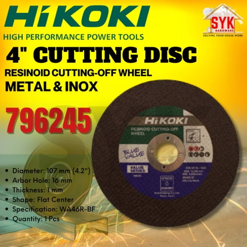 SYK HiKOKI 796245 4" 1Pcs Metal Stainless Steel Cutting Disc Cutting Wheel For Angle Grinder Mata Potong Besi