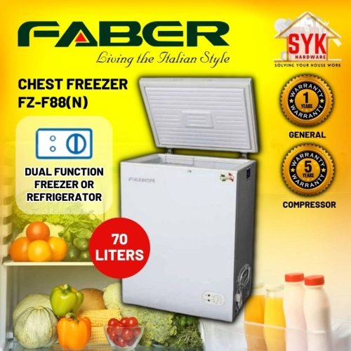 SYK Faber Deep Freezer FZ-F88(N) 70 Liters Duo Function Chest Freezer Fridge Peti Sejuk Beku Peti Beku Peti Frozen