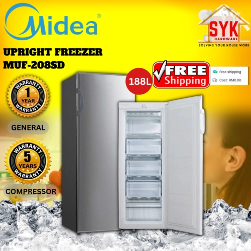 SYK Free Shipping Midea MUF-208SD Upright Freezer Refrigerator Single Door Fridge Kitchen Appliances Peti Sejuk