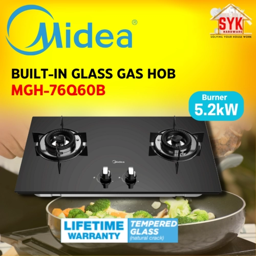 SYK MIDEA MGH-76Q60B 5.2kW Build In Glass Gas Hob Cooker Hob Gas Stoves Kitchen Appliance Dapur Masak Kaca