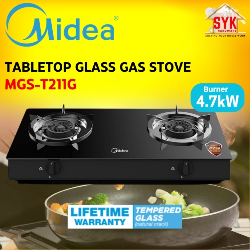 SYK MIDEA MGS-T211G 4.7kW Burner Tabletop Glass Gas Stove Kitchen Countertop Cooker Hob Kitchen Appliances Dapur Masak