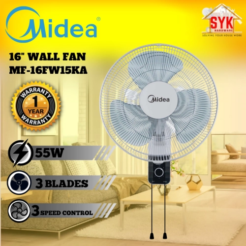 SYK Midea MF-16FW15KA 16 Inch Wall Fan Electric Oscillating Fan 3 Blade Electrik Kipas Dinding Angin Kuat