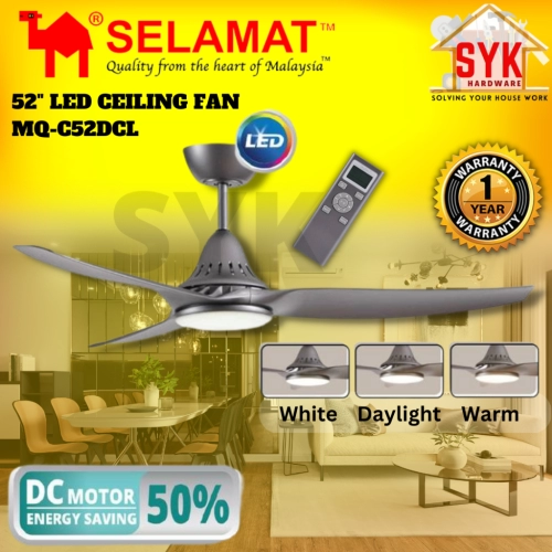 SYK Selamat 52 Inch MQ-C52DCL Ceiling Fan DC Motor LED Light Ceiling Fan Electric 3 Blade Fan Kipas siling