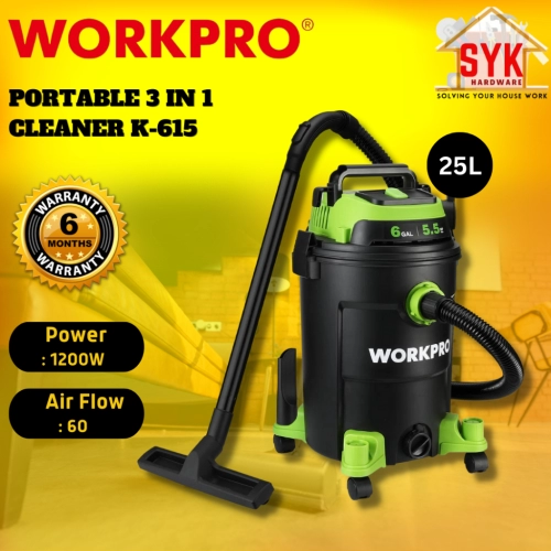 SYK Workpro K-615 Wet and Dry Vacuum Cleaner Home Appliances Mesin Vakum Rumah Penyedut Habuk 25 Liter