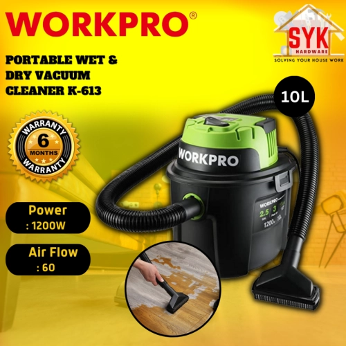 SYK Workpro K-613 Wet and Dry Vacuum Cleaner Home Appliances Mesin Vakum Rumah Penyedut Habuk 10 Liter