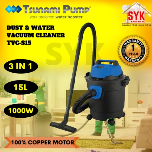 SYK Tsunami Pump TVC-S15 3 In 1 Dust & Water Vacuum Cleaner Home Appliances Mesin Vacum Rumah Penyedut Habuk 15L