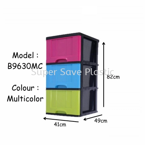 B9630MC 3TIER MULTI COLOUR DRAWER