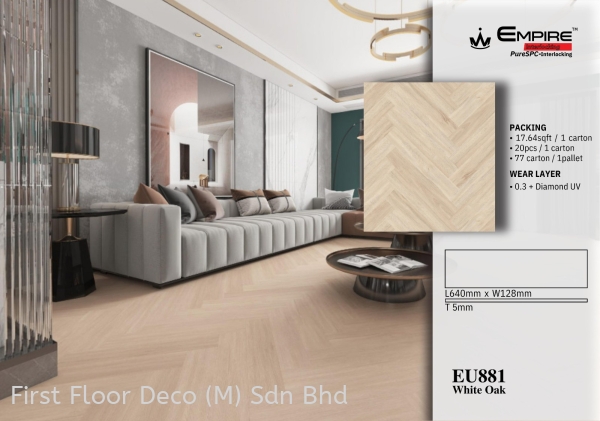 EU881 - WHITE OAK - SPC HERRINGBONE 5MM - FLOORING - AFTER INSTALLATION SPC Herringbone Series - 5MM - EMPIRE SPC - Stone Plastic Composite Penang, Malaysia Supplier, Installation, Supply, Supplies | FIRST FLOOR DECO (M) SDN BHD