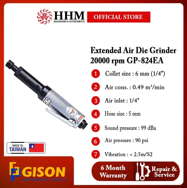 GISON Extended Air Die Grinder 20000 rpm (GP-824EA) Extended Air Die Grinder Air Tools Kuala Lumpur (KL), Malaysia, Selangor, PJ Supplier, Suppliers, Supply, Supplies | HHM Machinery & Instruments Sdn Bhd