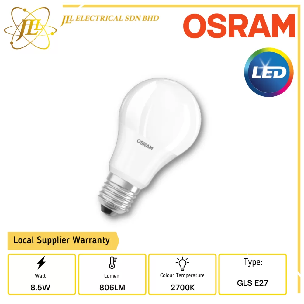 OSRAM LED 8.5W 220-240V 806LM 2700K GLS E27 BULB Kuala Lumpur (KL