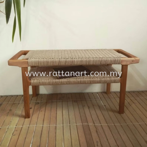 WOODEN BENCH WITH PAPERCORD SITTING