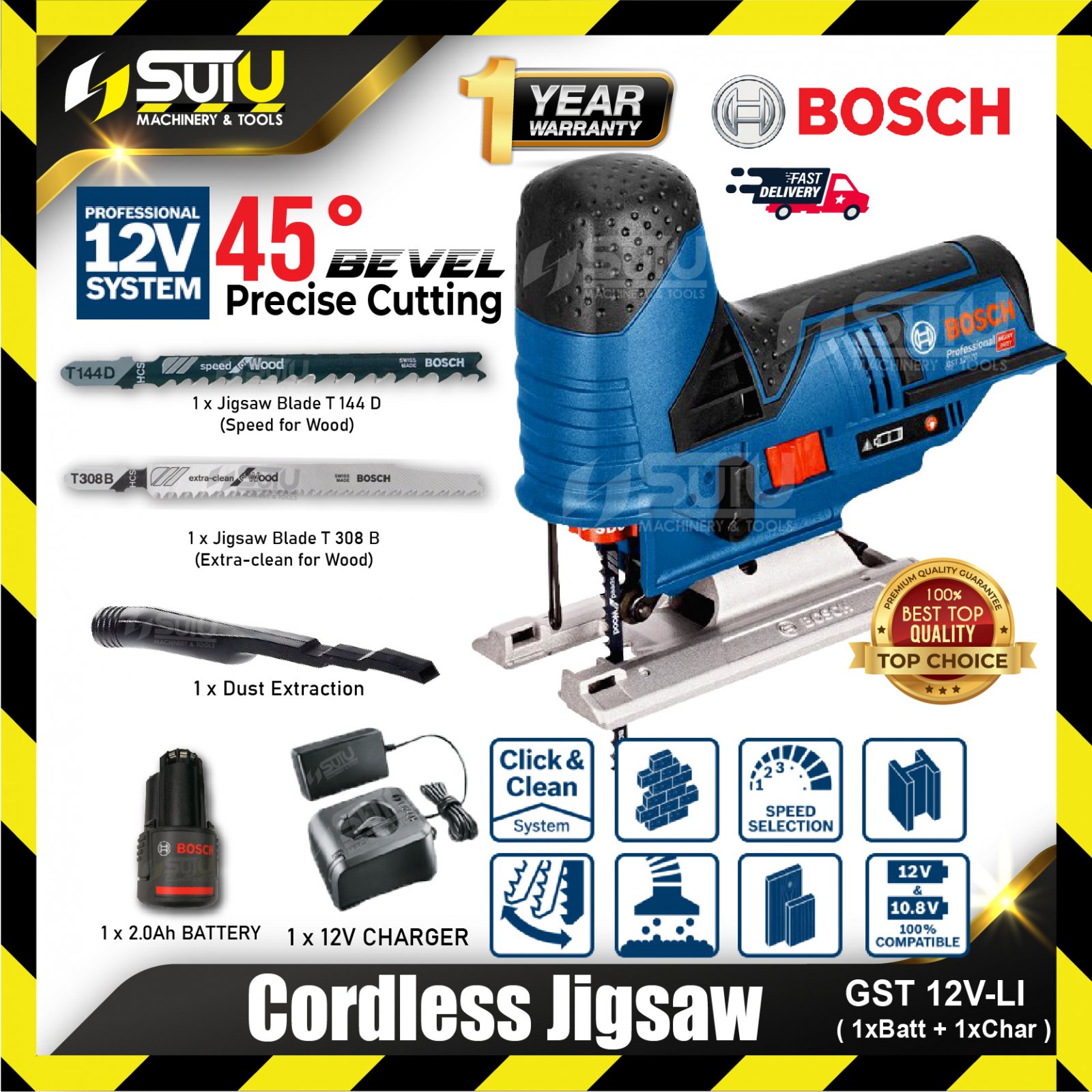 BOSCH GST 12V LI GST12V LI 12V Cordless Jig Saw w 1 x 2.0Ah Battery