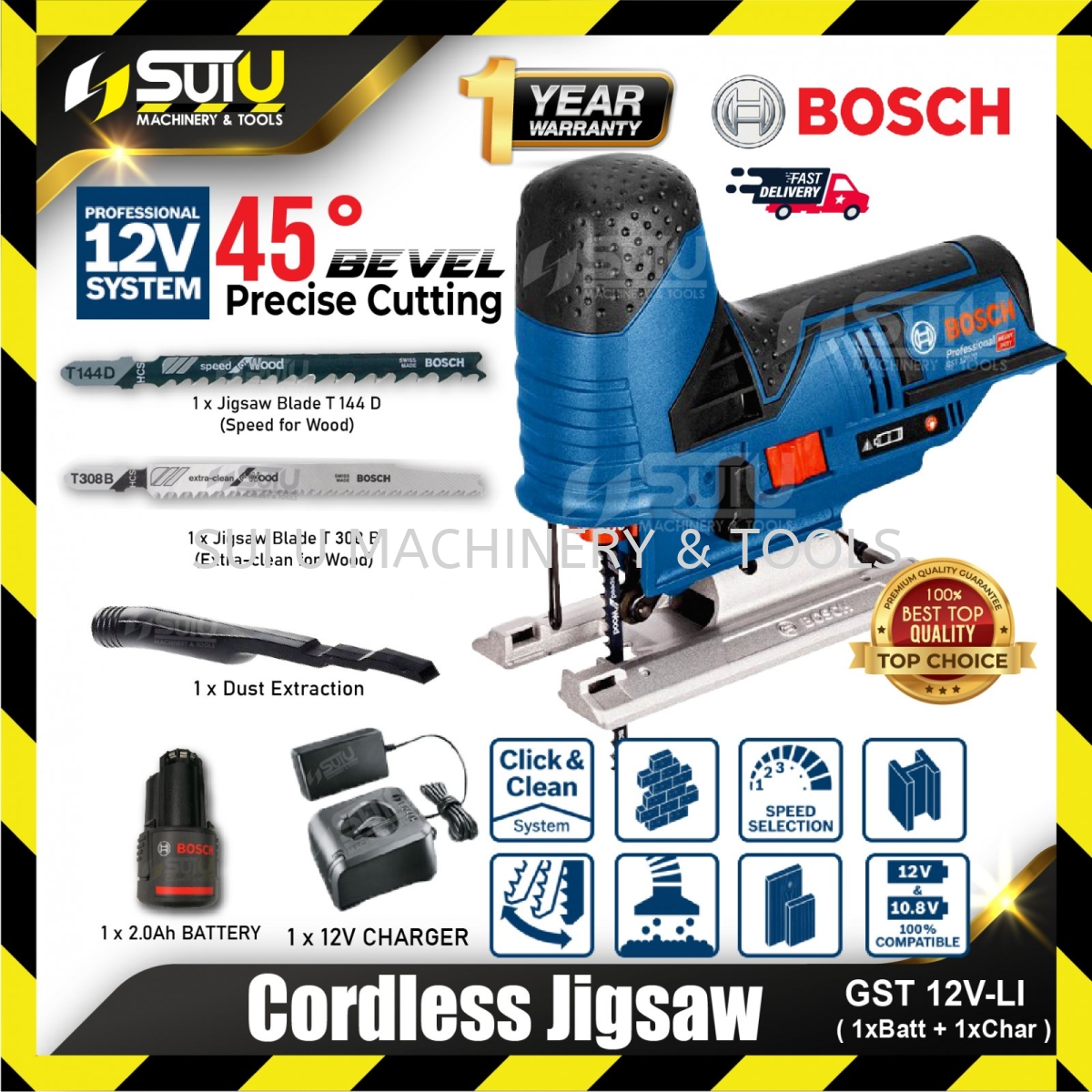 BOSCH GST 12V-LI / GST12V-LI 12V Cordless Jig Saw w/ 1 x 2.0Ah Battery