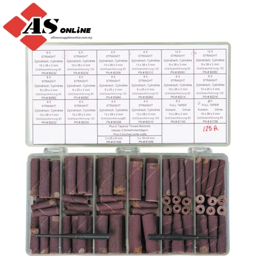 YORK Cartridge Roll Kit, Straight/Taper, Various Sizes, P120/P80, Aluminium Oxide, 122-Piece / Model: YRK2059800