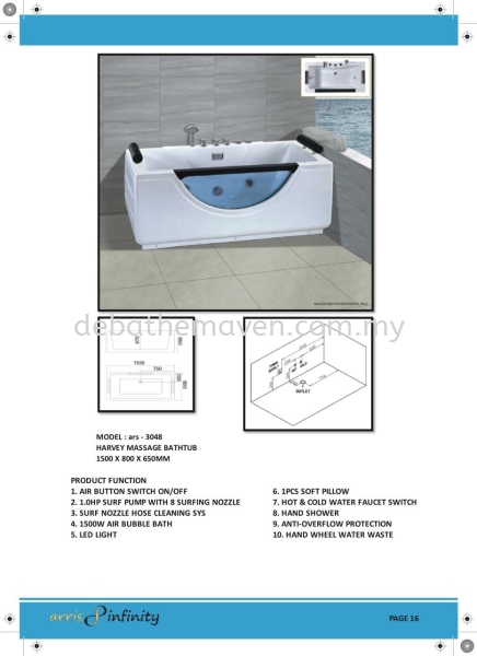 BRAND:ARRIS INFINITY(ARS-3048) Brand: Arris Infinity Bath Tubs / Jacuzzi Selangor, Malaysia, Kuala Lumpur (KL), Kajang Supplier, Suppliers, Supply, Supplies | DE'BATHE MAVEN