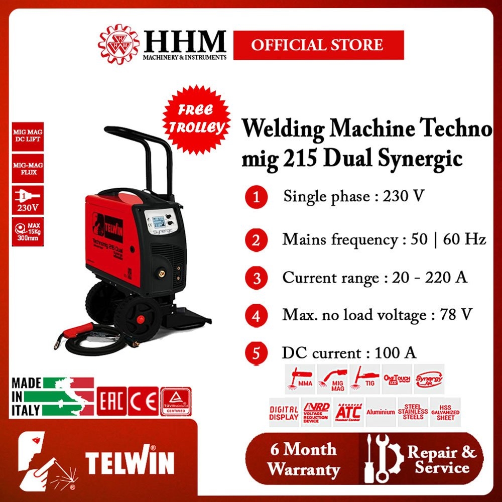 TELWIN MIG-MAG Welding Machine Technomig 215 Dual Synergic + Trolley  MIG-MAG Welding Welding Machines