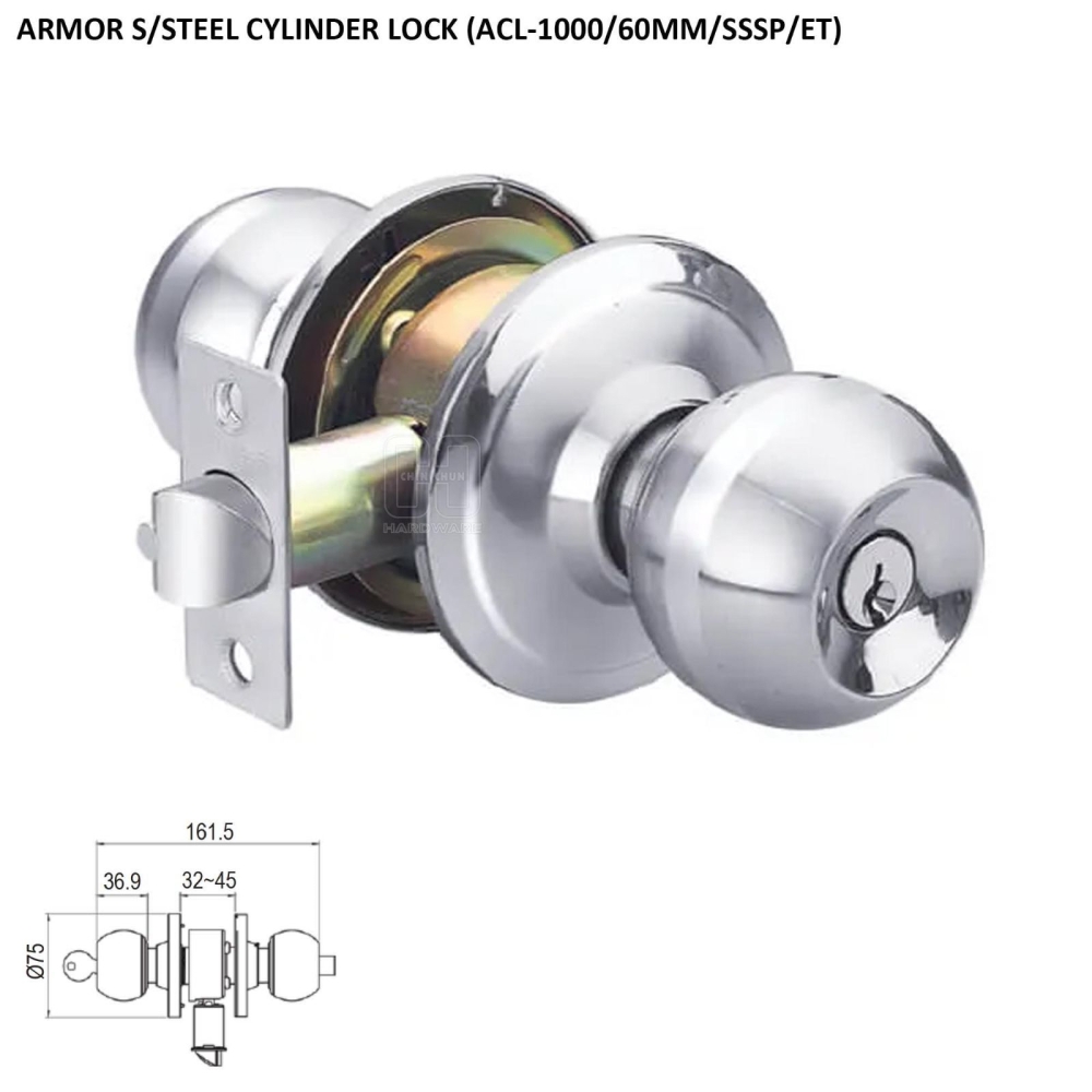 ARMOR S/STEEL CYLINDRICAL LOCK (ACL-1000/60MM/SSSP/ET)