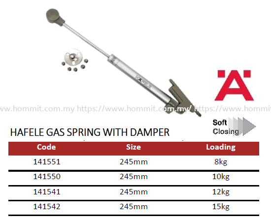 Hafele Gas Spring with Damper (Soft Closing) Lid Support Selangor, Malaysia, Kuala Lumpur (KL), Klang Supplier, Suppliers, Supply, Supplies | HOMMIT HARDWARE TRADING SDN. BHD.