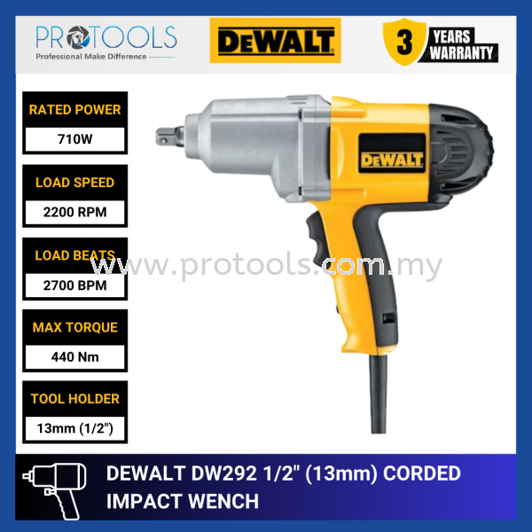 DEWALT DW292 1/2" (13mm) CORDED IMPACT WRENCH-DETECT PIN IMPACT WRENCH CORDED TOOLS POWER TOOLS Johor Bahru (JB), Malaysia, Senai Supplier, Suppliers, Supply, Supplies | Protools Hardware Sdn Bhd