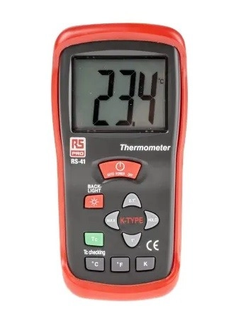  123-1940 - RS PRO RS41 Wired Digital Thermometer, K Probe, 1 Input(s), +1300 °C, +2000 °F, +2000 K Max, ±0.5% + 1 °C, ±0.5% + 2