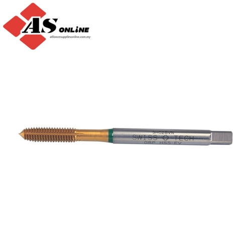 SWISSTECH Threading Tap, M2 x 0.40mm x 0.4mm, Metric Coarse, Fluteless, Vanadium High Speed Steel, TiN, Green / Model: SWT1858003G