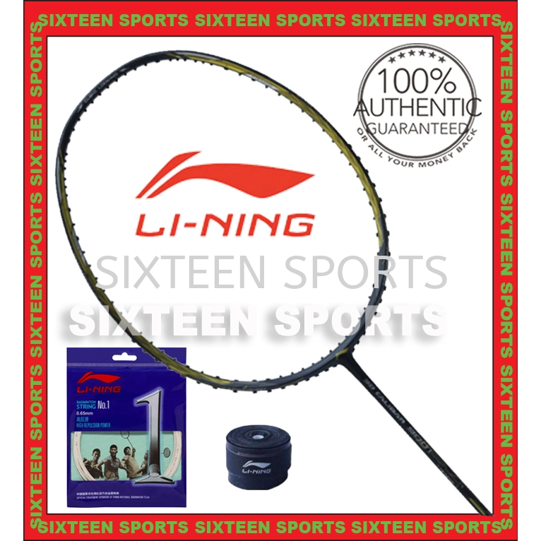 Li-Ning 3D Calibar 900I Black Gold Badminton Racket (C/W Lining No.1 String & Overgrip)