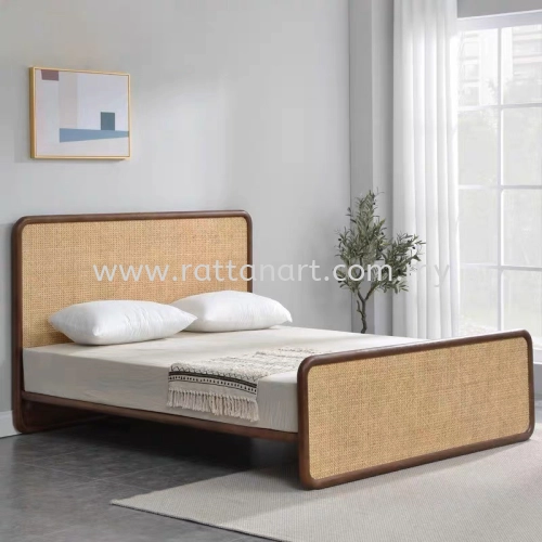 WOODEN RATTAN BED FRAME