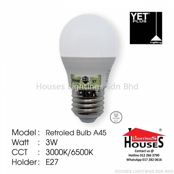 YET PING PONG A45 E27 3W LED BULB Bulb Selangor, Malaysia, Kuala Lumpur (KL), Puchong Supplier, Suppliers, Supply, Supplies | Houses Lightings Sdn Bhd