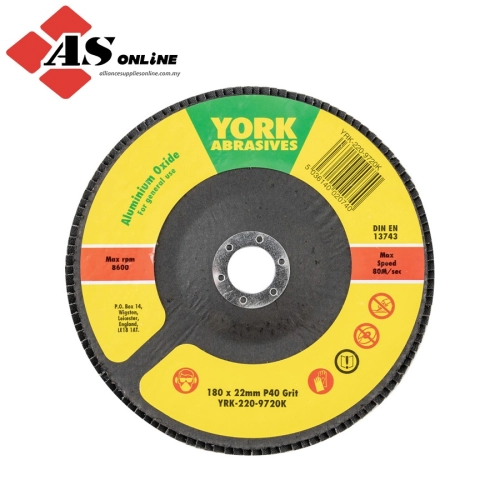 YORK Flap Disc, 180 x 22.23mm, Conical (Type 29), P40, Aluminium Oxide / Model: YRK2209720K