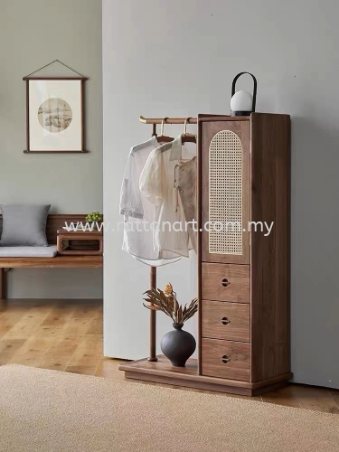 WOODEN CLOTHES RACK WITH CABINET