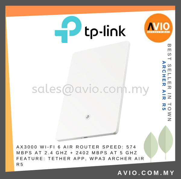 TP-LINK Tplink Air R5 AX3000 2976Mbps Wifi Wi-Fi 6 Gigabit Router Dual Band Smart Antennas 2.4GHz + 5GHzArcher Air R5 ROUTER TP-LINK Johor Bahru (JB), Kempas, Johor Jaya Supplier, Suppliers, Supply, Supplies | Avio Digital
