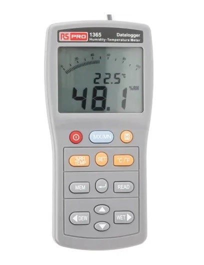  123-2234 - RS PRO 1365 Temperature & Humidity Data Logger, 2 Input Channel(s), Battery-Powered