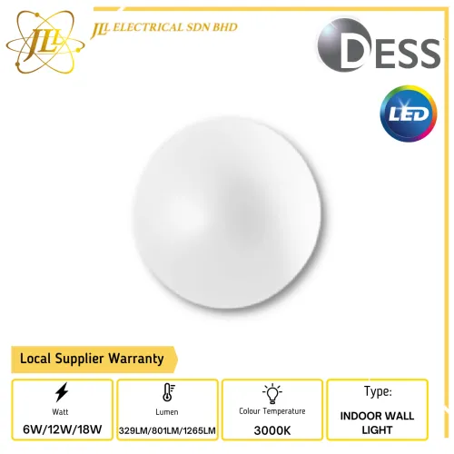 DESS GLZO4102-(WHITE/BLACK) 240V 3000K LED INDOOR WALL LIGHT (329LM/801LM/1265LM) (6W/12W/18W)