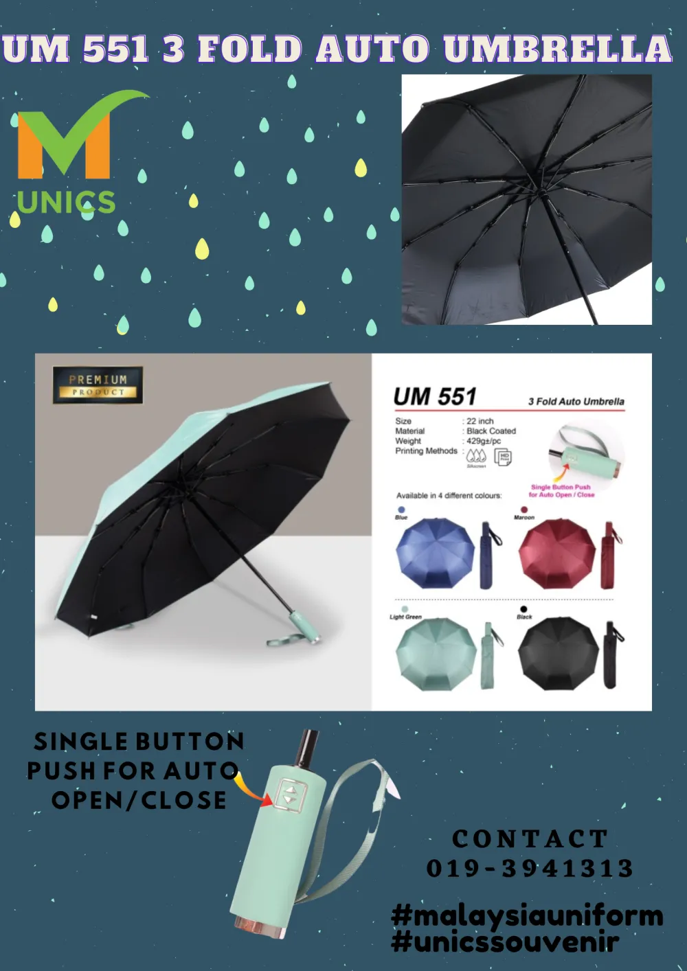 UM 551 3 Fold Auto Umbrella