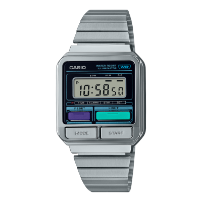 Casio Vintage Digital A120 Series Unisex Silver Stainless Steel Band Watch A120WE-1A